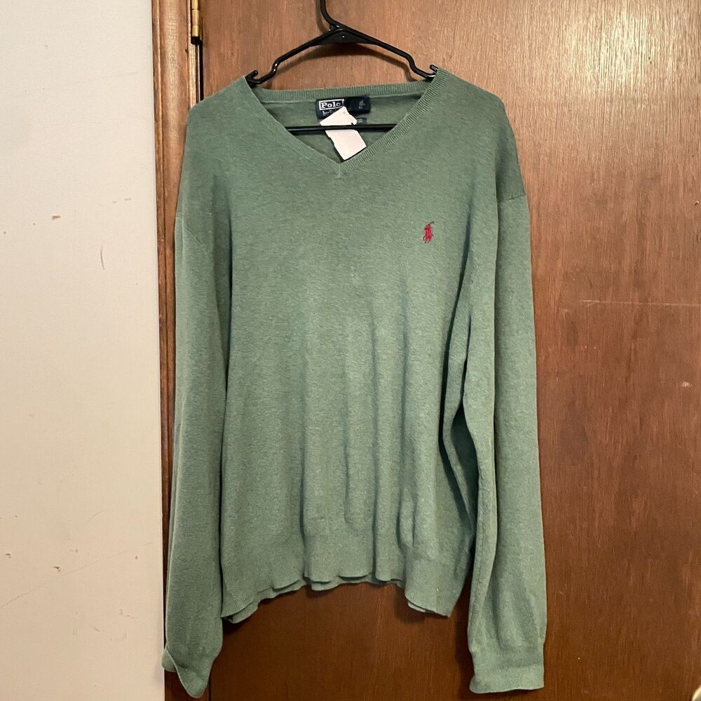 Polo by Ralph Lauren Vintage V Neck Pima Cotton Sweater Olive Men's XXL /TTG